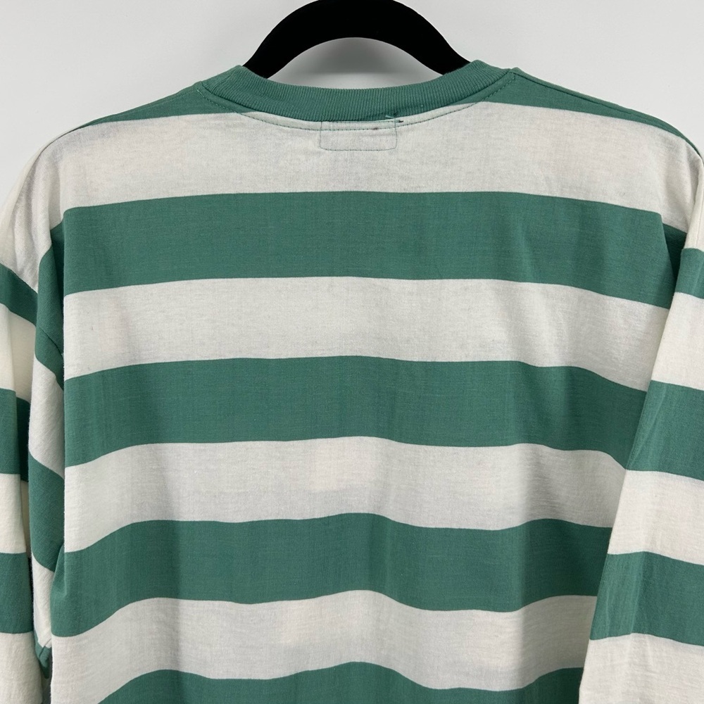 Women’s Kookai “Girl” Green White Stripe Preppy Rugby Style Pocket T-Shirt Sz L - Picture 6 of 6